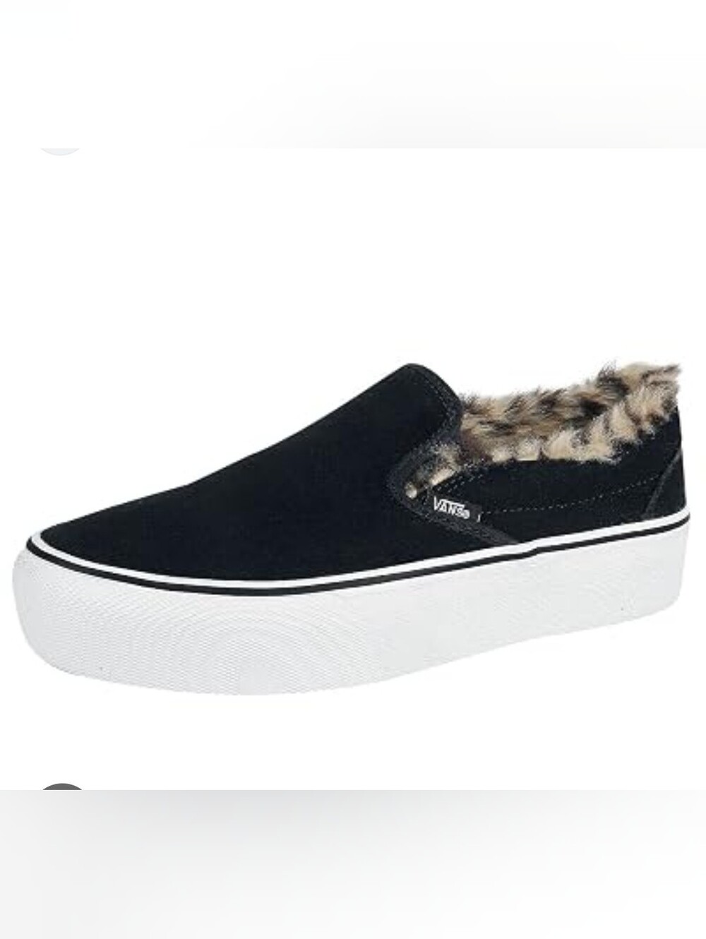 Vans Black Suede Slip-On Platform Sneaker with Leopard Fur Lining Women's 8